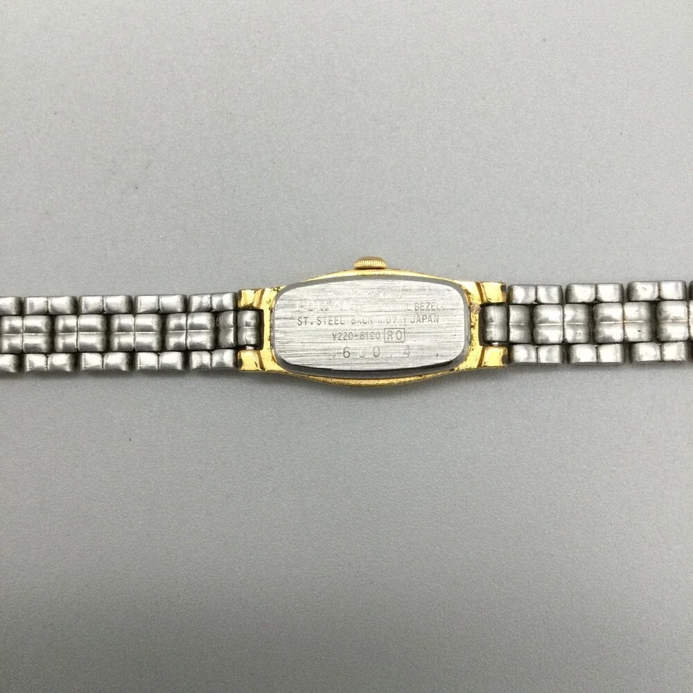 Pulsar Watch Women V220-6190 12mm Silver Gold Tone Oval Dial New Battery 7.25